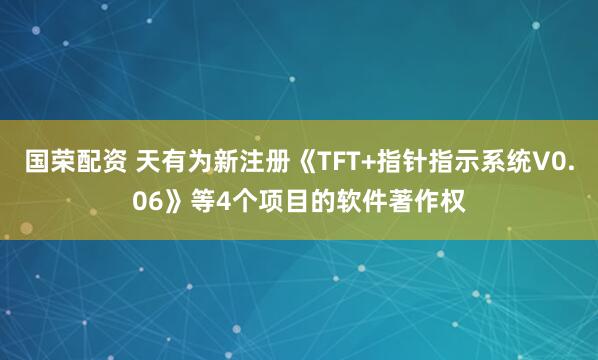 国荣配资 天有为新注册《TFT+指针指示系统V0.06》等4个项目的软件著作权