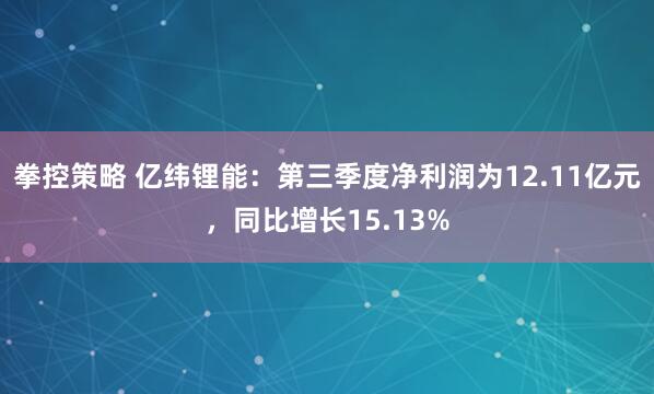拳控策略 亿纬锂能：第三季度净利润为12.11亿元，同比增长15.13%