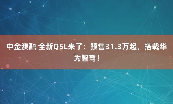 中金澳融 全新Q5L来了：预售31.3万起，搭载华为智驾！